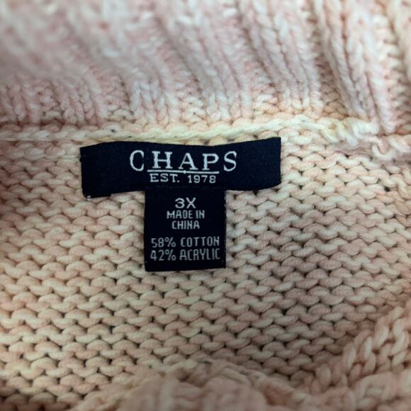 Chaps Cozy Funnel Neck Sweater Plus 3XL Pink Cream Button Shoulder Classic Style - Picture 7 of 9